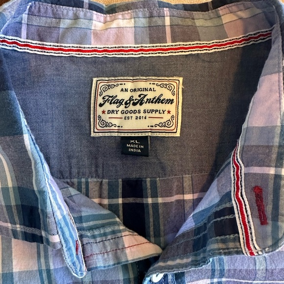 Flag and Anthem men’s XL pink, purple, blue plaid short sleeve button down shirt - Picture 2 of 2